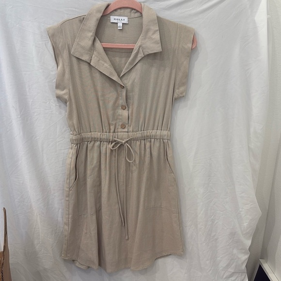 Gilli Dress Small khaki shirt dress with tie waist and pockets - Picture 1 of 4